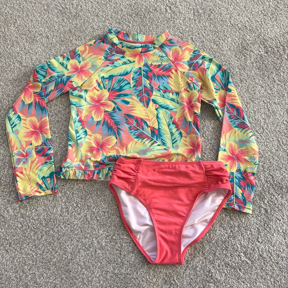 Tropical rash guard 2 piece swim suit.